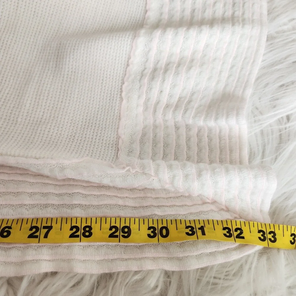 Vintage Acrylic Pink Stripe White Baby Blanket‎ Waffle Knit W.P.L (33x33